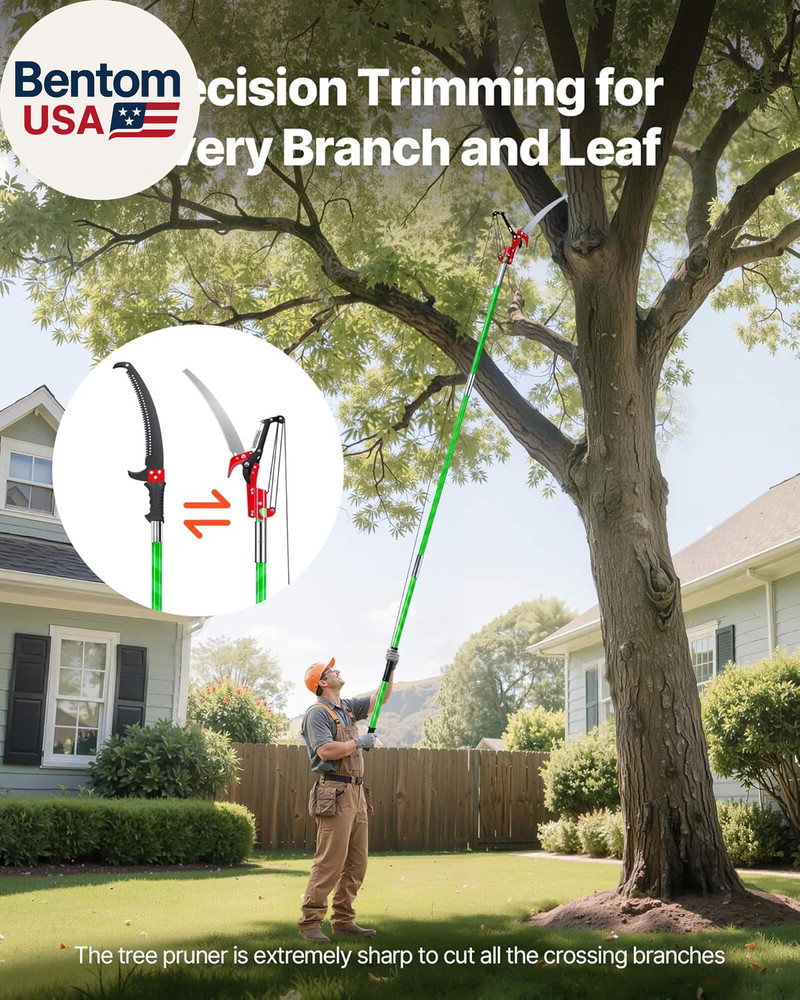 Manual Pole Saw, 3.87-27 Ft Extendable Pole Tree Pruner with Scissors, Sharp 65M