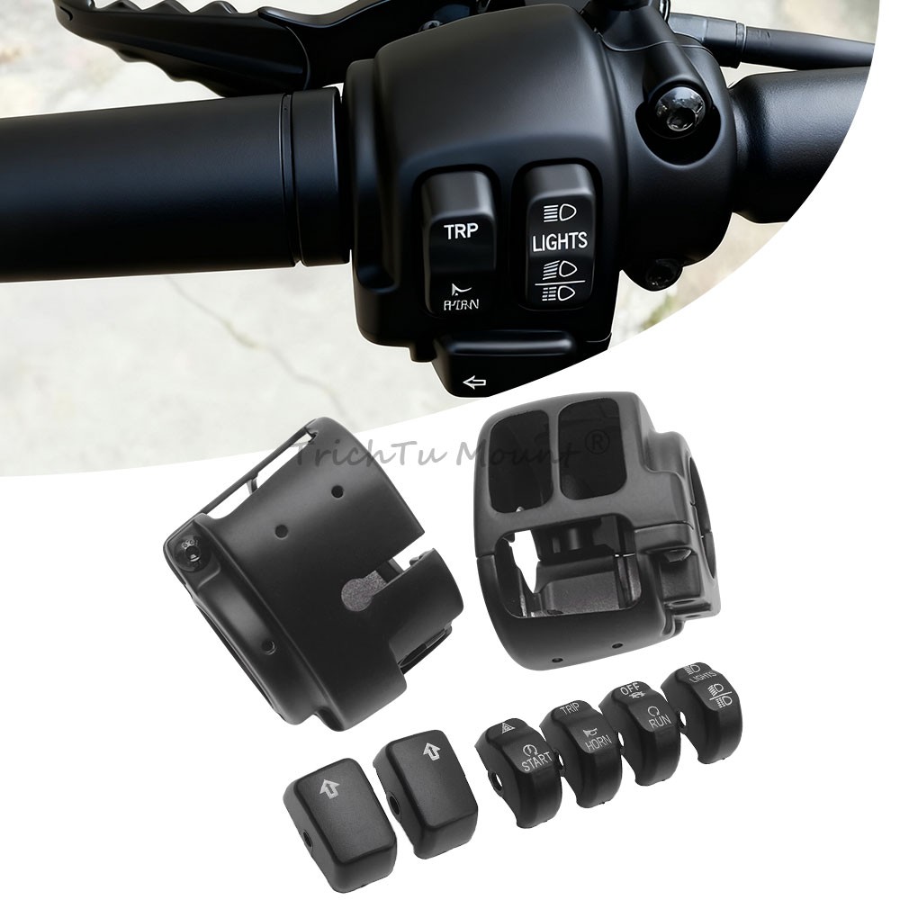 8PCS Handlebar Control Switch Housings Cover Button Caps For Harley Dyna Softail