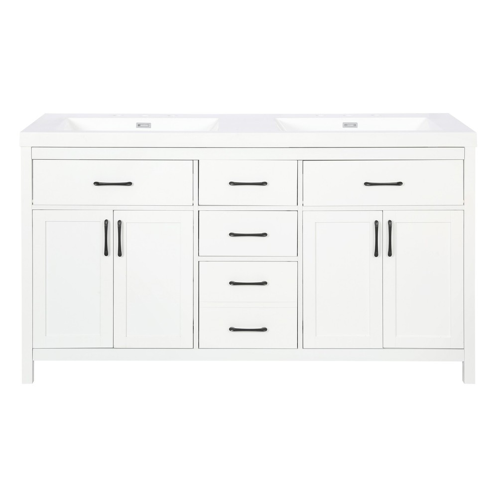 59.3" Bathroom Vanity with Solid Wood Frame, Double SMC Sink,4 Doors, 3 Drawers