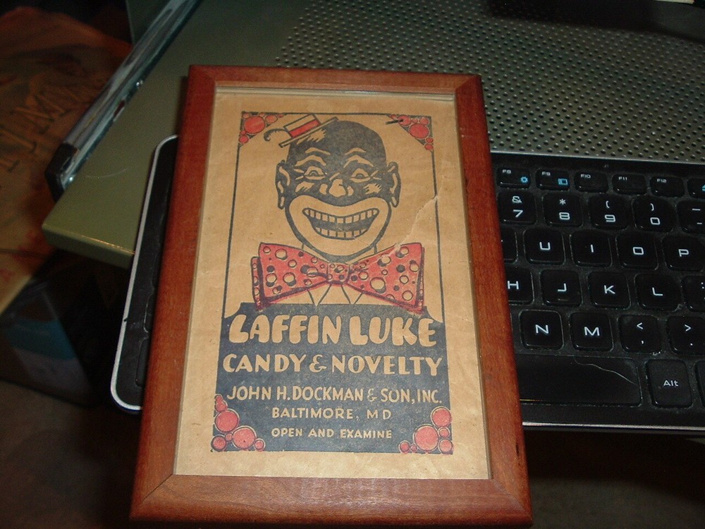 1900's Dockman Baltimore Candy Bag Wrapper Laffin Luke Clown Framed