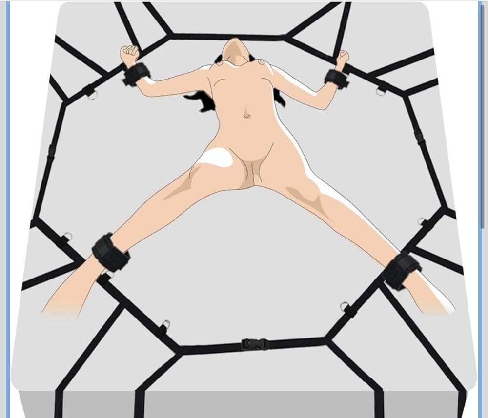 BDSM Bed Restraints Set, Adjustable Straps, Hand/Ankle Cuff  (Black)