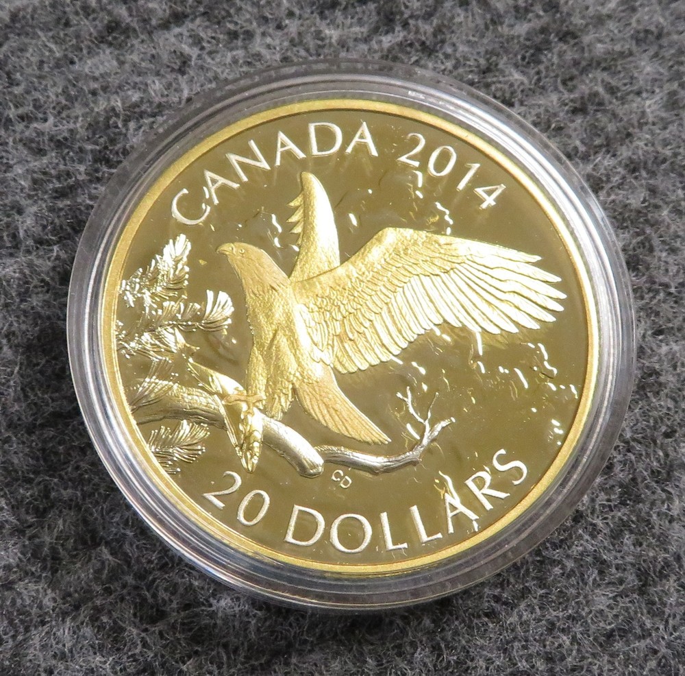2014 Canada $20 Gold Plated Silver Proof Coin - Bald Eagle