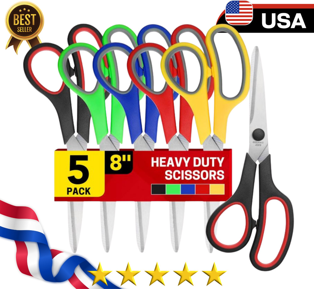 5-Pack, 8" Scissors All Purpose Comfort-Grip Handles Sharp