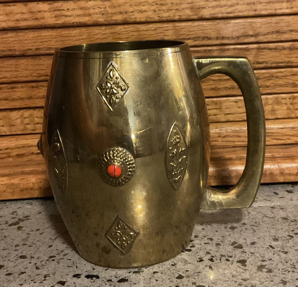 Brass Tankard Mug Stein with Cabochons