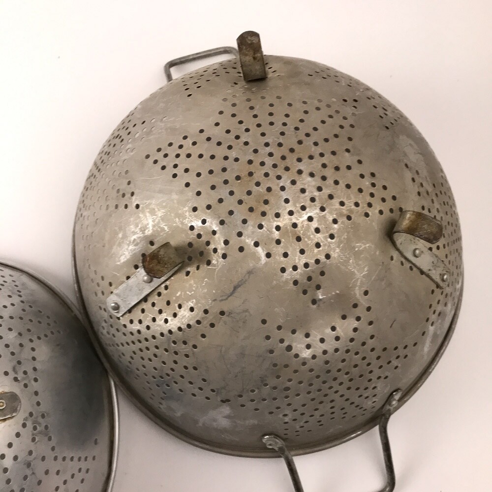 Retro Set of two large 11" aluminum star pattern colanders