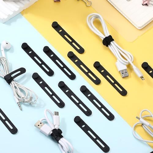 42 Pcs Silicone Cable Ties Reusable Cord Straps Multipurpose Elastic Cable
