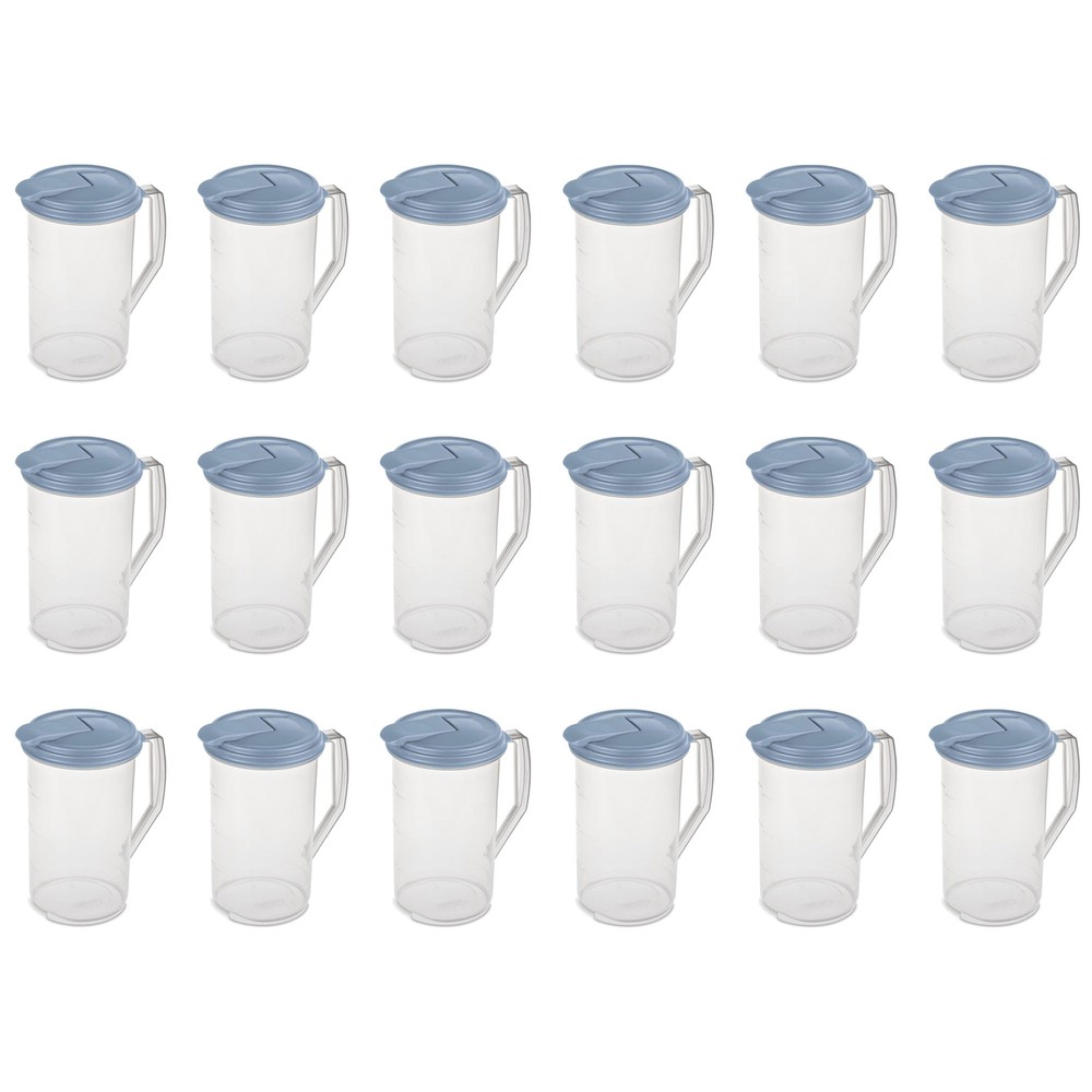 Sterilite 2-Quart Blue Plastic Hinged Pitcher, 18-Pack