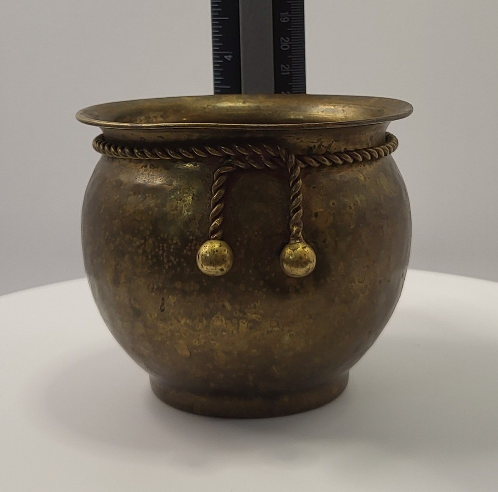 Vintage Hammered Brass Planter or Candle Holder Rope Pattern