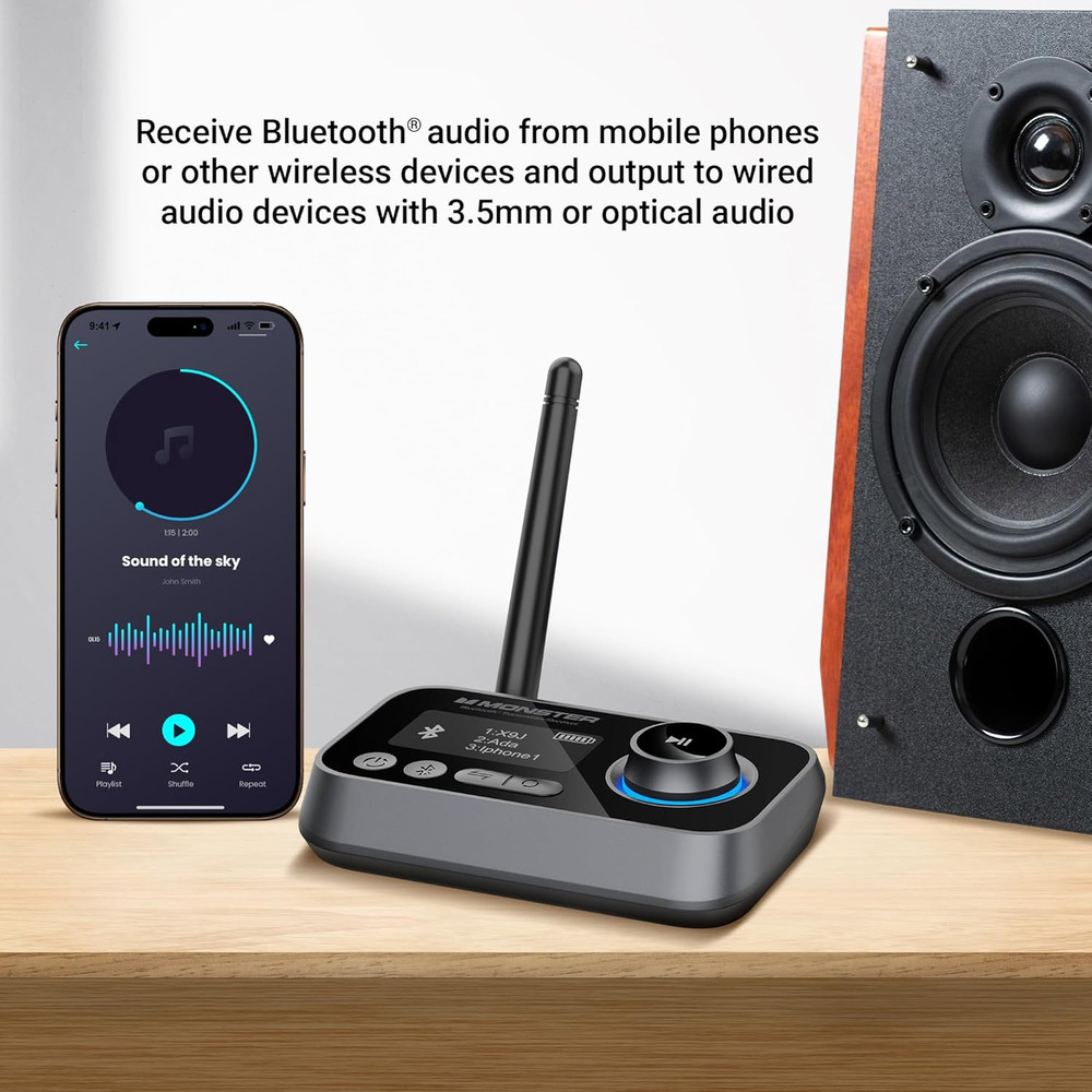 Monster Bluetooth Transmitter & Receiver, 2-In-1 Bluetooth Audio Adapter, Stream