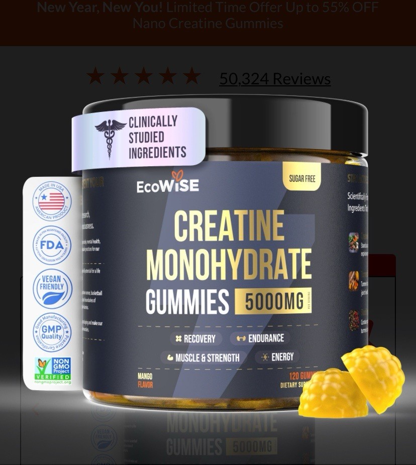 EcoWise Wellness Creatine Monohydrate -  Mango - 120 Gummies