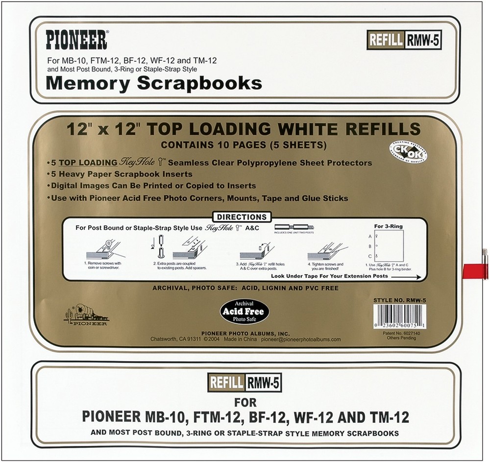 Pioneer  Universal Top-Loading Page Protectors 5/Pkg-12"X12" (W/White Inserts)