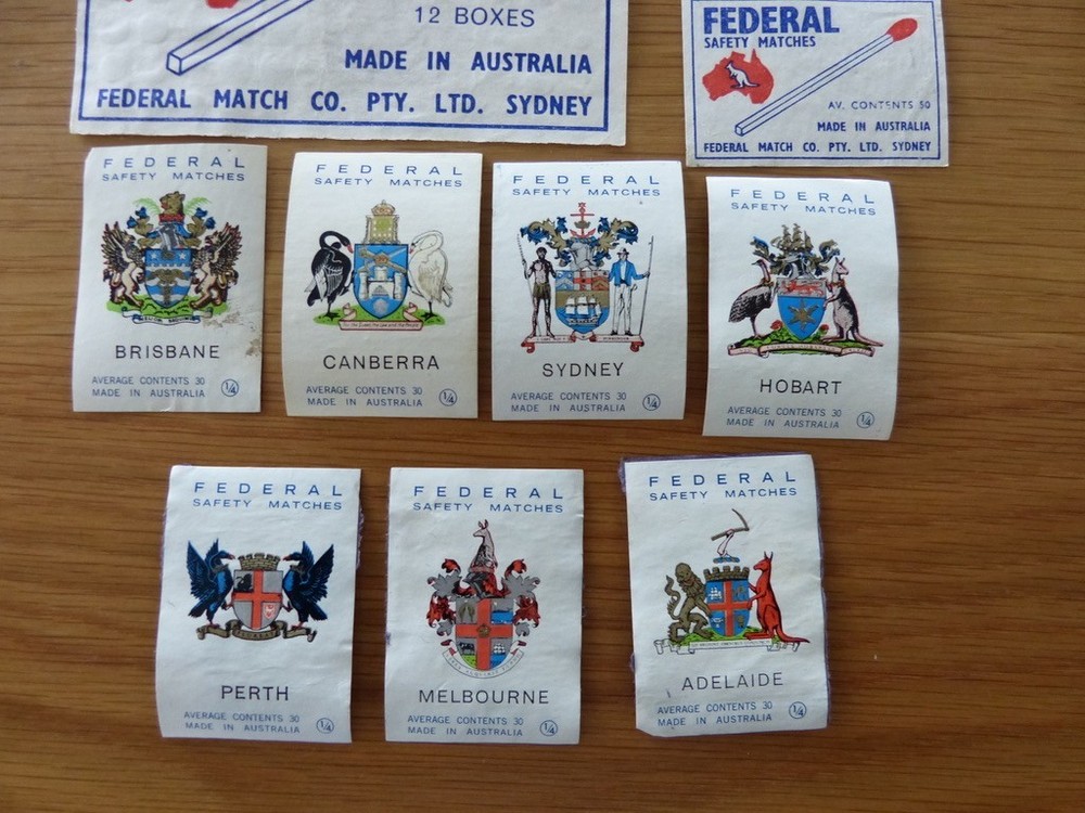 FEDERAL SAFETY MATCHES PACKET & MATCHBOX LABELS - all USED