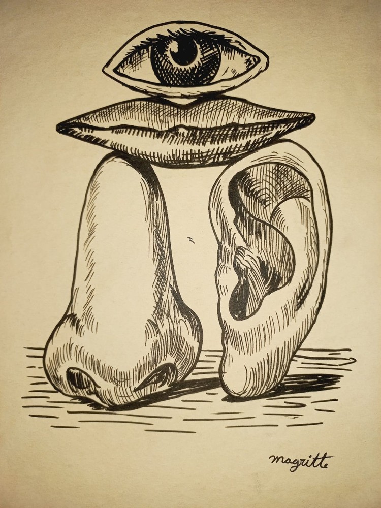 Rene magritte (Handmade) Old Paper Drawing Signed and Sealed...