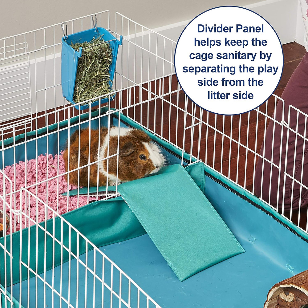 Guinea Habitat plus Cage, Includes Divider Panel and Hinged Top, Washable PVC Ca