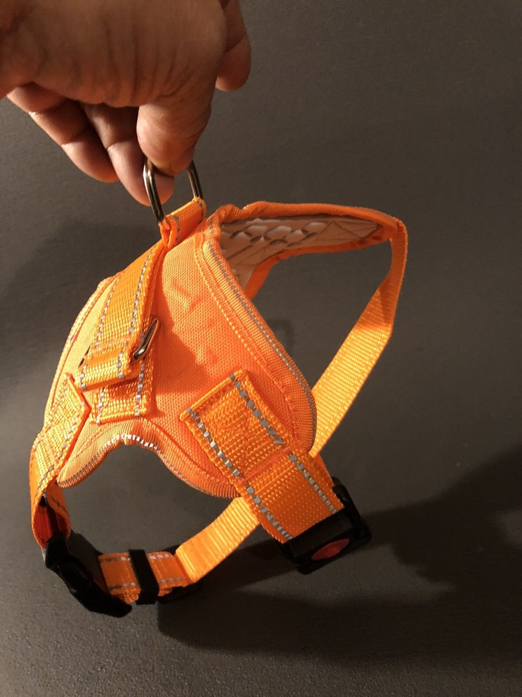 Ya-Us Orange Small Dog Harness Reflective Locking Clip Adjustable Padded