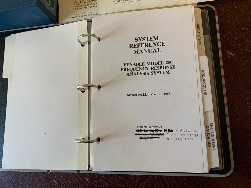 Vtg. Venable Model 250 Frequency Response Analysis System Reference Manual