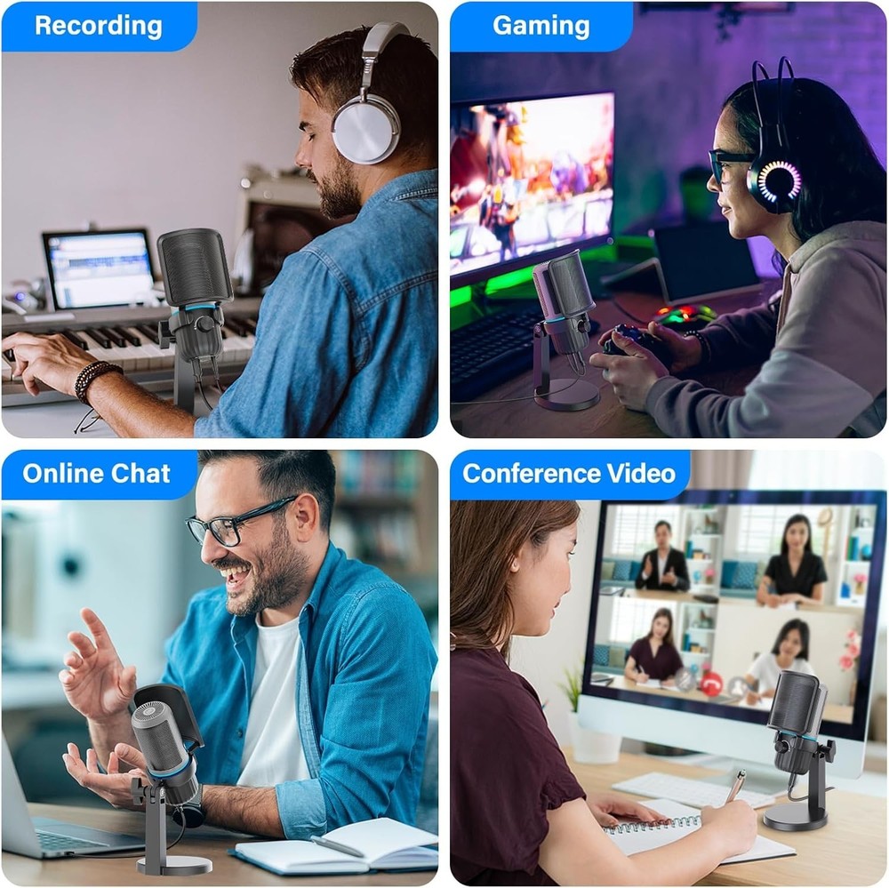 Professional Streaming Microphone with Built-in Headphone Jack & Volume Control