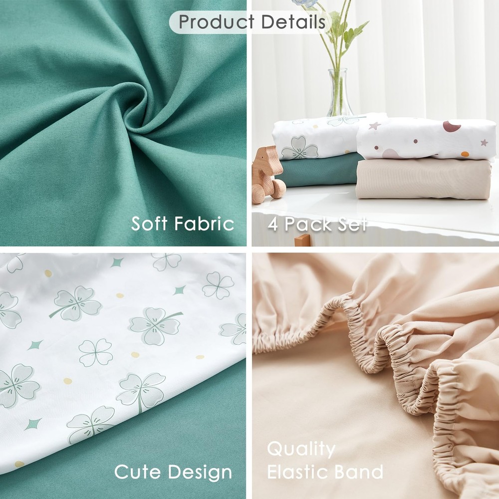 4 Pack Bassinet Sheets - 35"x20" Bedside Large - Sleeper, Green