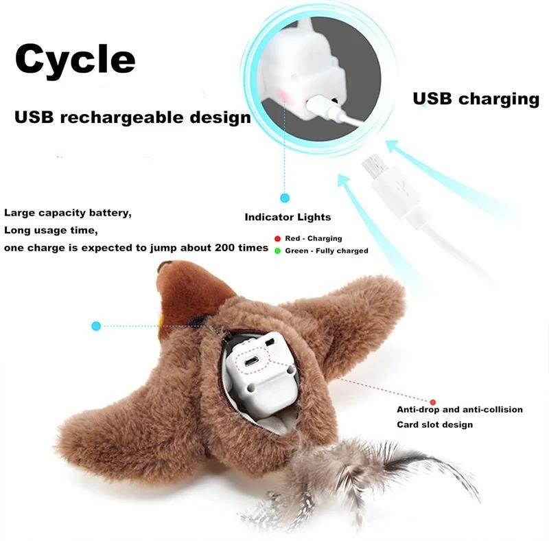 Rechargeable Flapping Bird Cat Toy – Plush Simulation with Catnip & Touch Play