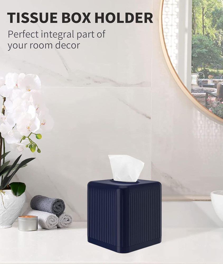 Tissue Box Cover with Base, Square Plastic Tissue Box Holder Decorative Tissue B