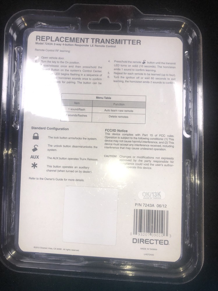 Automate 7243A 2-Way 4-Button Responder LED Remote Control for 3203A