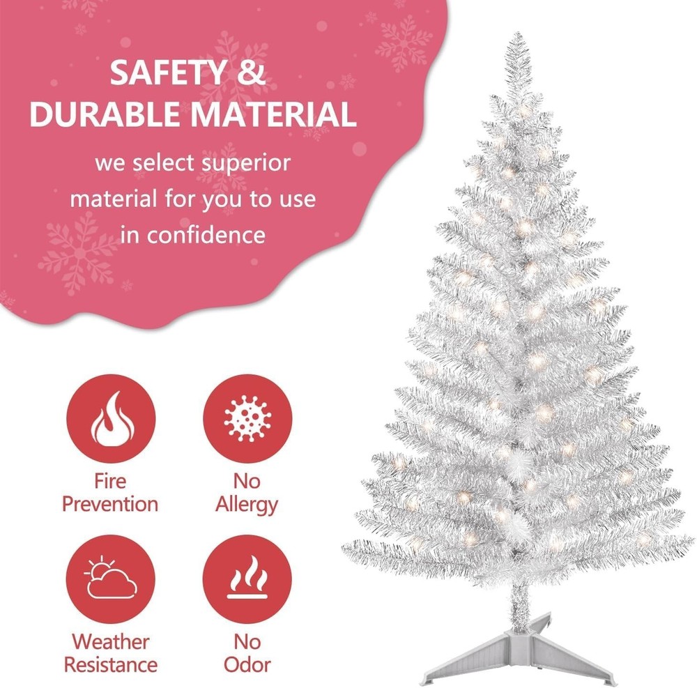 Stunning 4ft Artificial Silver Christmas Tree - Personalizable & Durable Décor