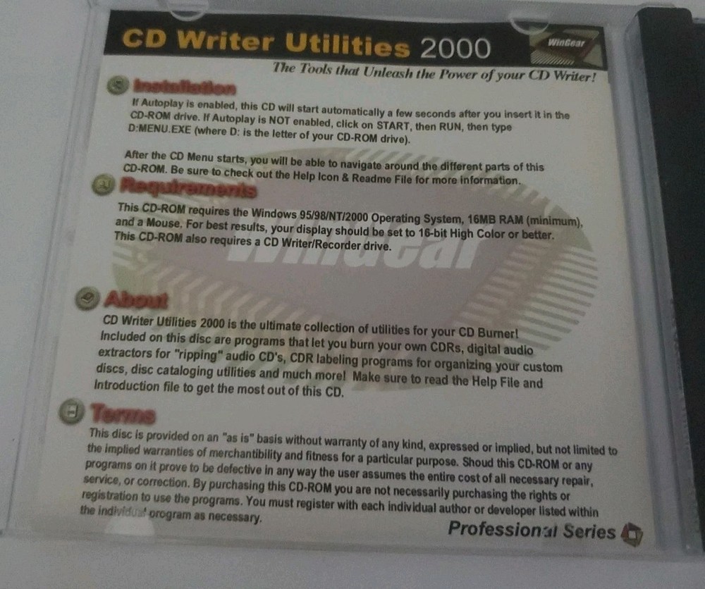 CD Writer Utilities 2000 WinGear Professional Series CD-ROM