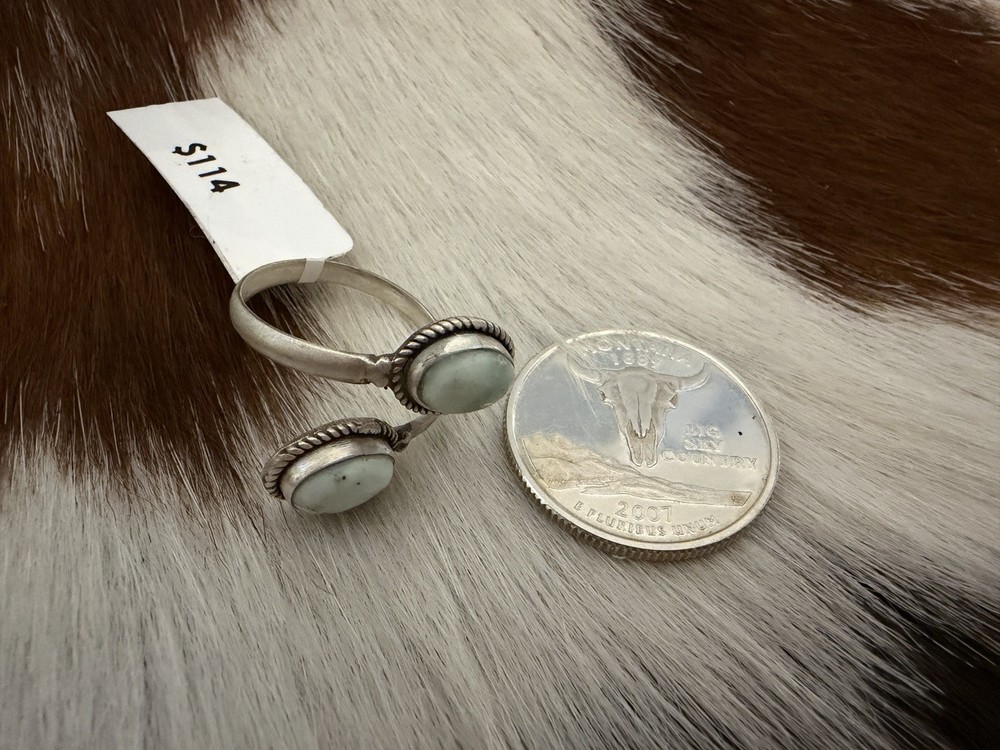 Paloma Variscite 2 Stone Matte Sterling Silver Adjustable By Pass Ring