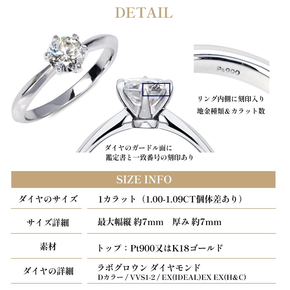 1ct Lab-Grown Diamond Solitaire Ring D/VVS2/3EX Pt900