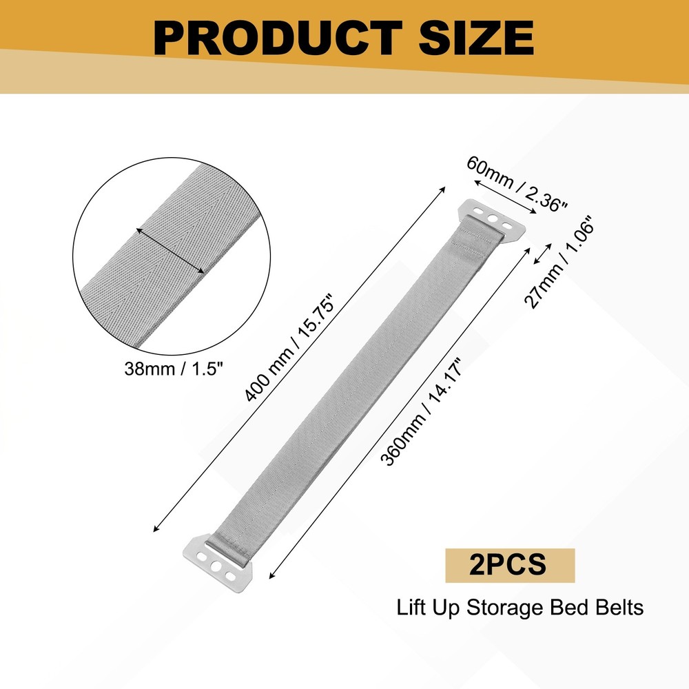 2Pcs Lift Up Storage Bed Belts, 40cm Nylon Pulling Belt for Bed Frame, Grey Blue