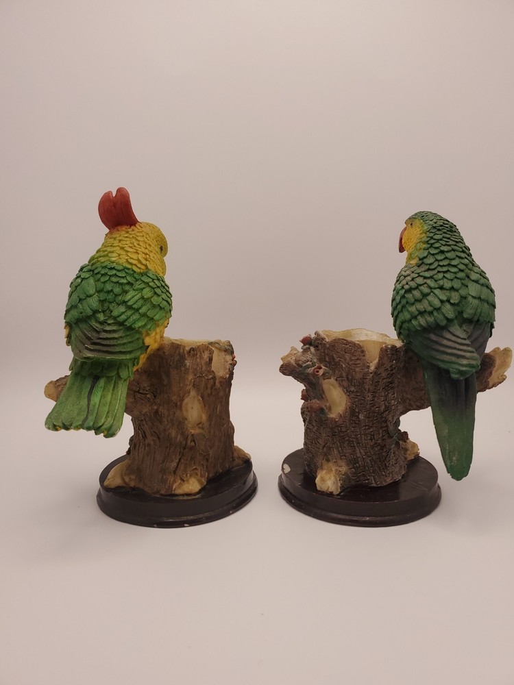 2 Parrot Figurines Colorful Birds Statue
