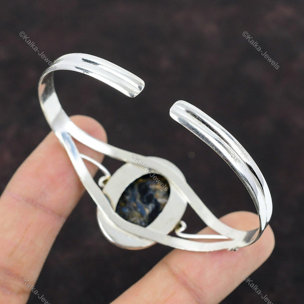 Gift For Her 925 Sterling Silver Natural Pietersite Gemstone Bangle Adjustable