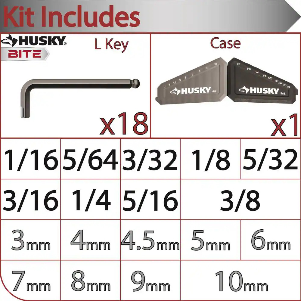 BITE Sae/Metric Non-Slip Hex Key Set (18-Piece)