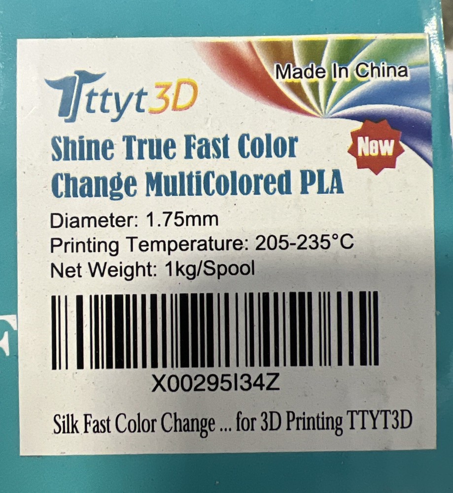 TTYT3D Silk Multicolor PLA 3D Printer Filament - 1.75mm 3D Printing