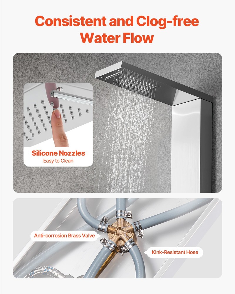 VEVOR Shower Panel Tower System Stainless Steel Column Rainfall Head Massage