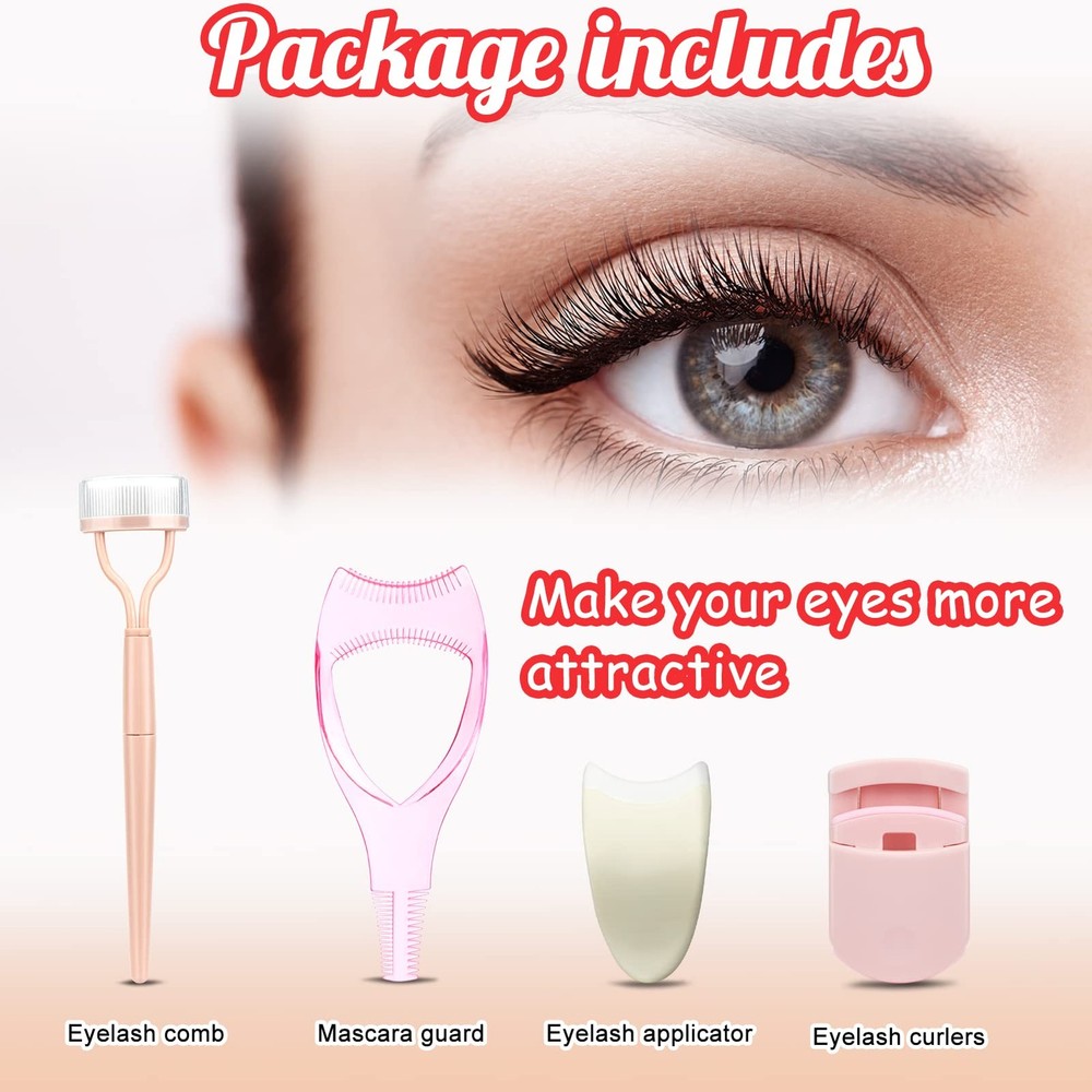 4-in-1 Eyelash Applicator Tool Kit, False Lash Clip Curler Separator Comb Set