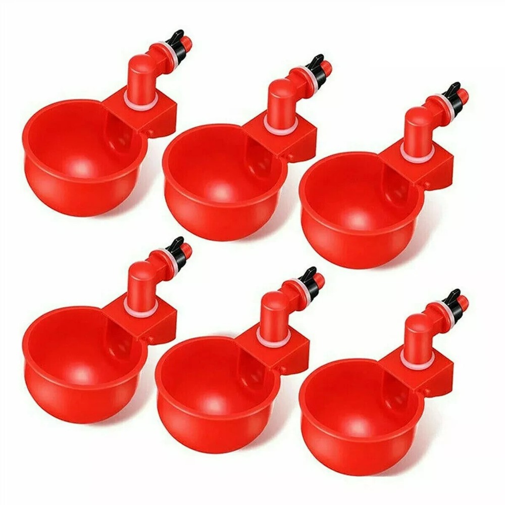 Automatic Water Cups Poultry Drinker Waterer Chicken Duck Quail Drinking 6 PCS