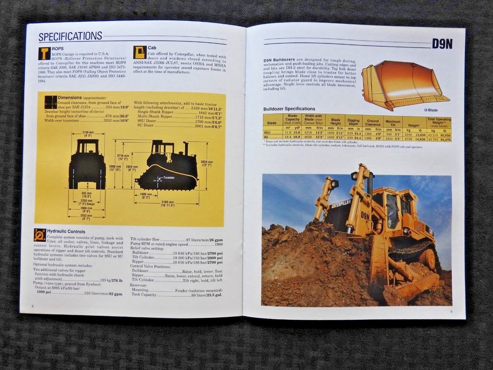 1990 CATERPILLAR D9N "TRACK-TYPE TRACTOR" CATALOG SALES BROCHURE VERY NICE SHAPE