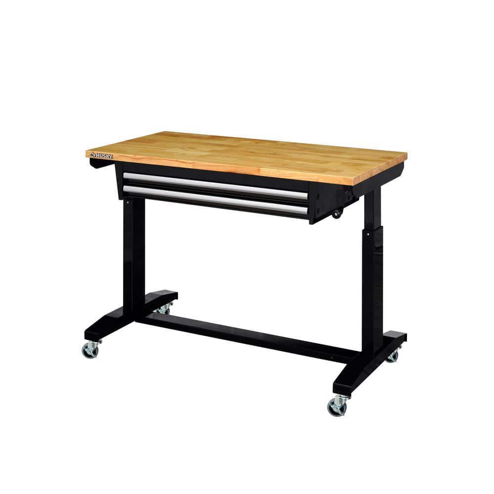 Worktable Tool Storage 46 in. W Black Adjustable Height 2-Drawers Home Desk