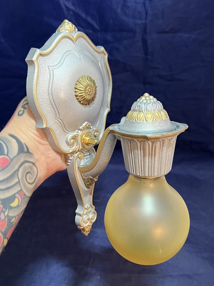 Pair antique Riddle Art Deco sconces Polychrome Finish Wow 142E