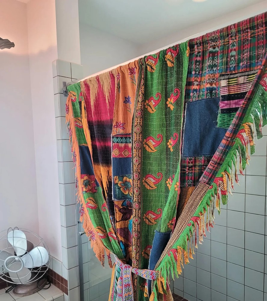 Indian Kantha Patchwork Curtain Drape Window Decor Multi Cotton Kantha Curtains