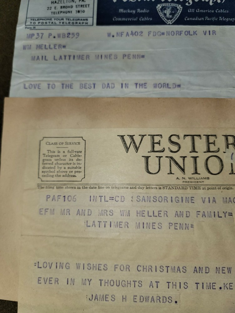 WWII Small Telegram Lot Named to Heller