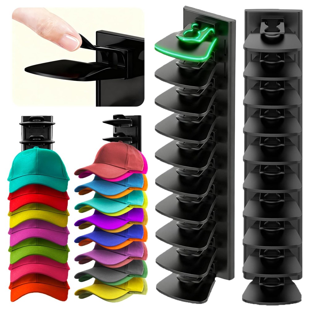 2Pack Hat Organizer for Baseball Cap with Locking Tech, Hat Rack Strong Adhes...