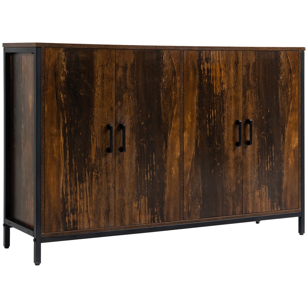 Industrial Sideboard Cabinet with Adjustable Shelves, Rustic Brown
