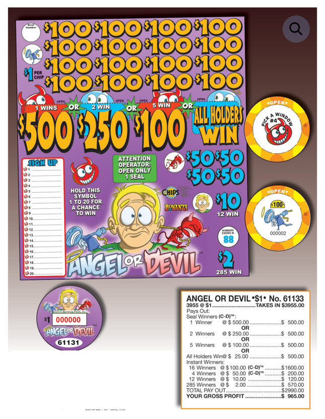 Pull Tickets - Chip Tickets - Holder - Angel or Devil 3,955 ct