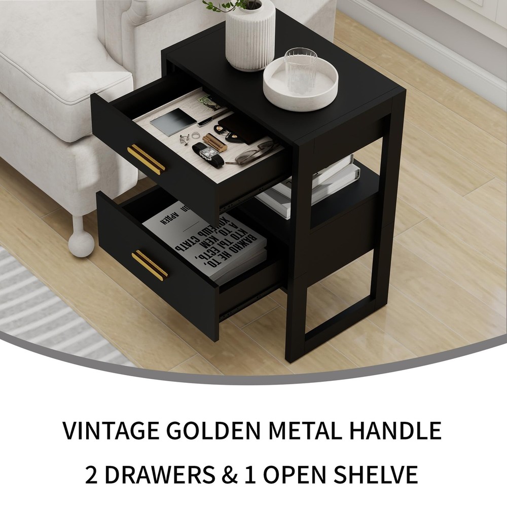 Wooden Nightstand Night Stand with Motion Sensor Light & Storage Drawer, Mode...