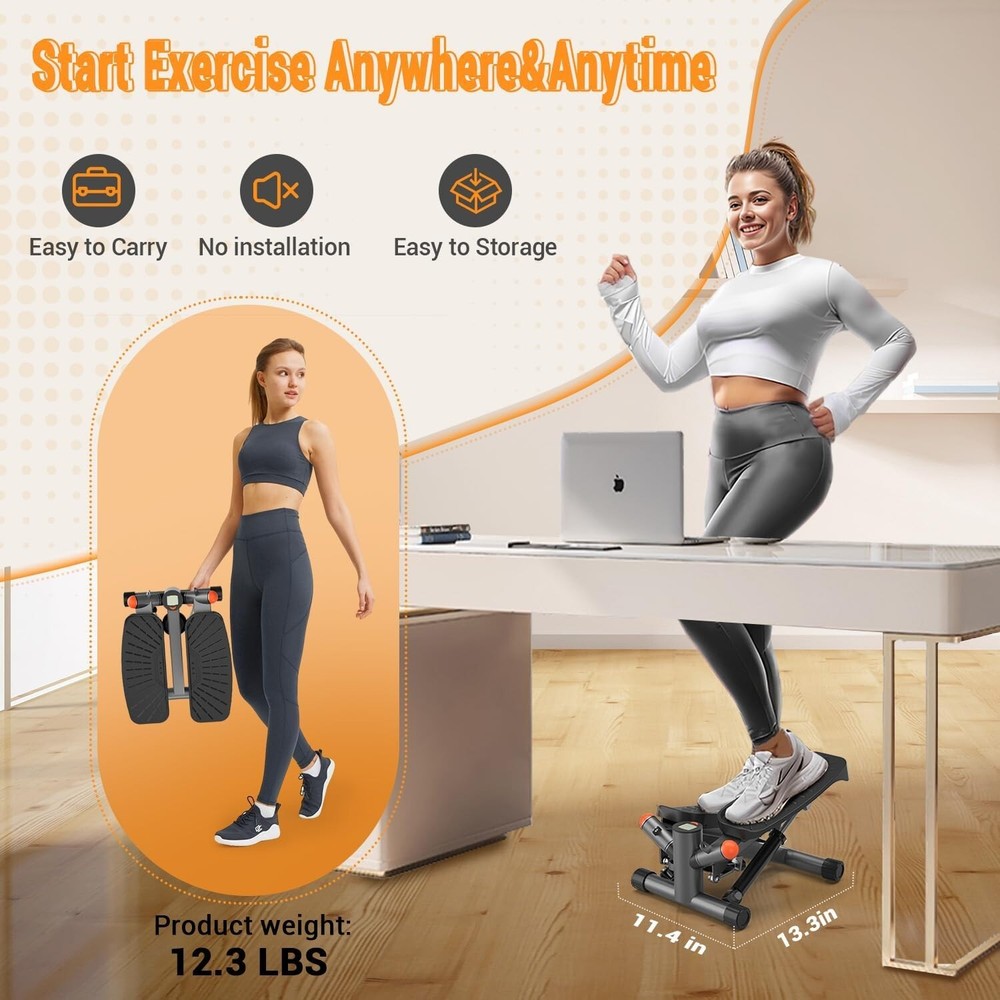 Adjustable Mini Stair Stepper with Resistance Bands,350lbs Loading Capacity
