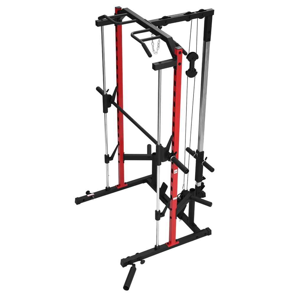 Smith Machine Squat Rack All-in-One Power Rack Cage with LAT-Pull Down System US