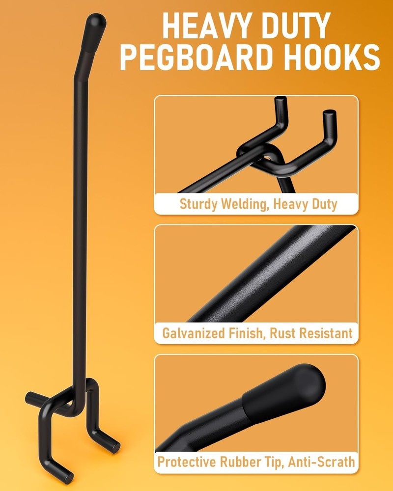 Heavy-Duty Black Pegboard Hooks - 120 Pack with Extra Thickness for Stability