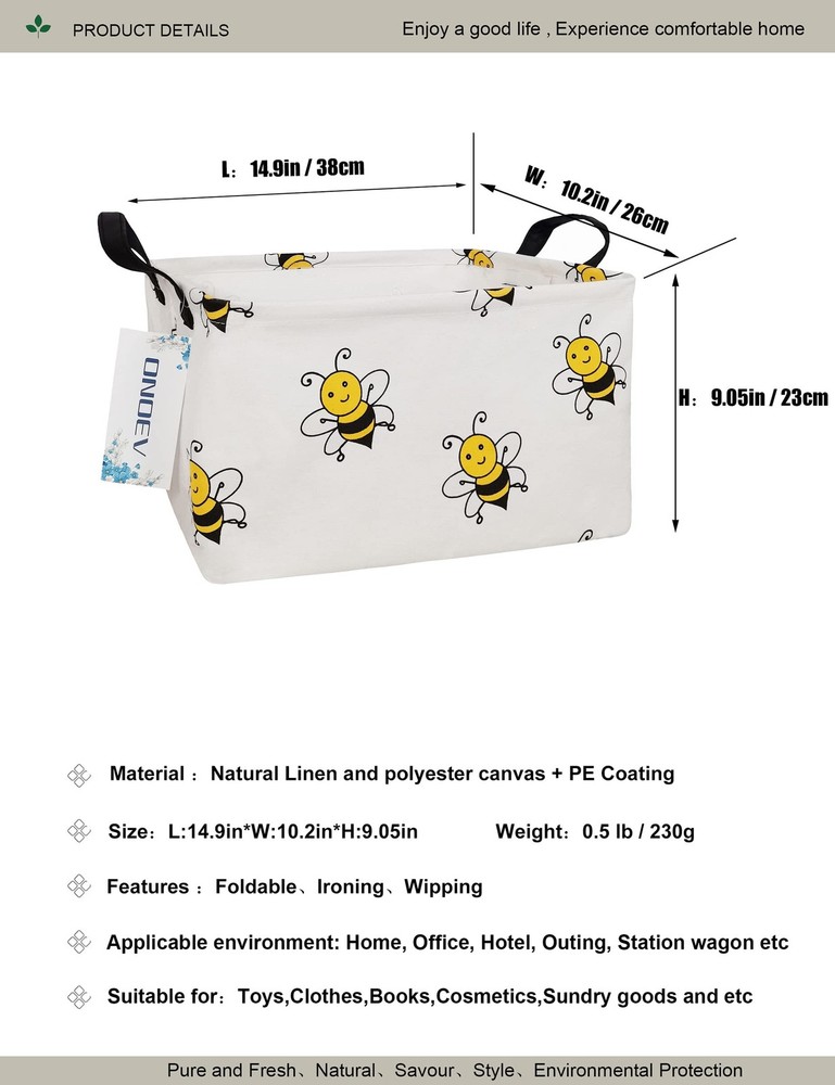 ONOEV Rectangular Bee Storage Basket,Collapsible Storage Bin for Nursery,Cute...